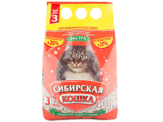 Наполнитель Сибир.Кошка 3л ЭКСТРА д/длиннош. впитывающий, +20% АКЦИЯ, упаковка (4шт)
