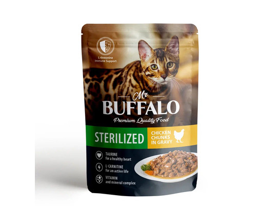 Mr.Buffalo пауч STERILIZED 85г (цыпленок в соусе) д/кошек, B305