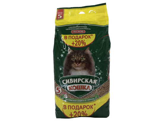 Наполнитель Сибир.Кошка 5л ЛЕСНОЙ древесный, +20% АКЦИЯ, упаковка (4шт упак)