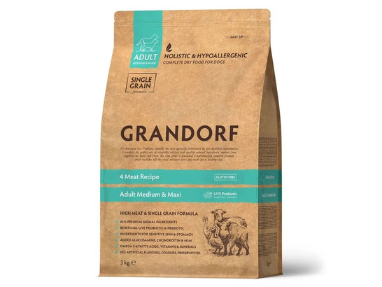 GRANDORF DOG MED&MAXI 4 Meat PROBIOTIC (4 мяса с пробиот. для собак сред. и круп. пород) 3.0кг