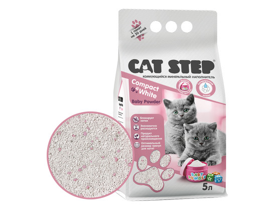 Наполнитель Кэт Степ 5л Compact White Baby Powder, минеральный, комкующийся