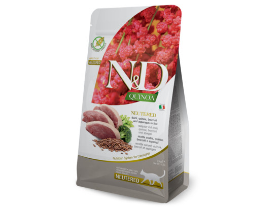 Фармина ND QUINOA беззерновой д/к 1,5кг Стерил./Кастрир, Утка, брокколи, спаржа, сухой корм