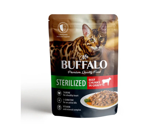 Mr.Buffalo пауч STERILIZED 85г (говядина в соусе) д/кошек, B306 