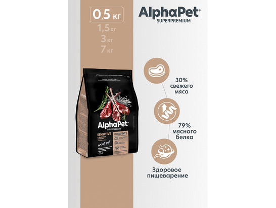 ALPHAPET для собак мини пород с чувствит. пищеварением 0.5кг, Ягненок и рис