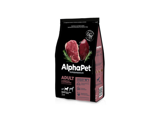 ALPHAPET для собак средних пород 2.0кг, Говядина и потрошки