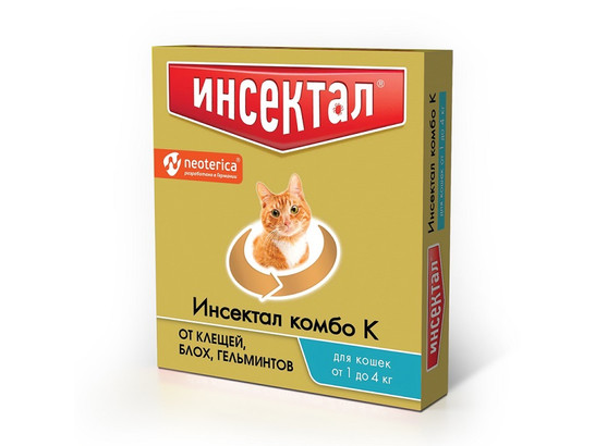 Капли Инсектал Комбо д/к 1-4 кг от клещей и блох, N201, Неотерика, 42шт кор