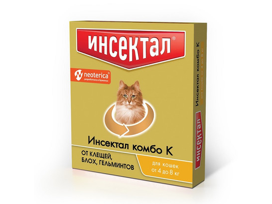 Капли Инсектал Комбо д/к 4-8 кг от клещей и блох, N202, Неотерика, 42шт кор