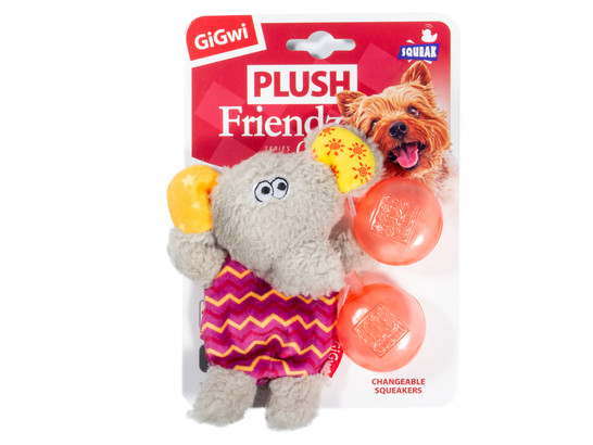 Игрушка д/с GiGwi Plush Friendz Слон со сменными пищалками, 13см