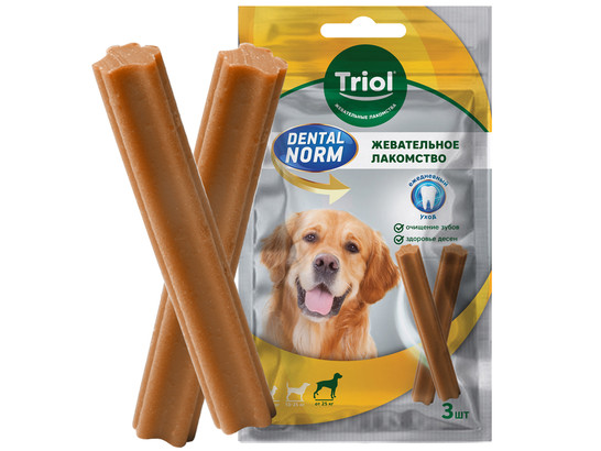 Лакомство д/собак кр. пород Триол DENTAL NORM Палочки жевательные,120г (3шт.уп.)