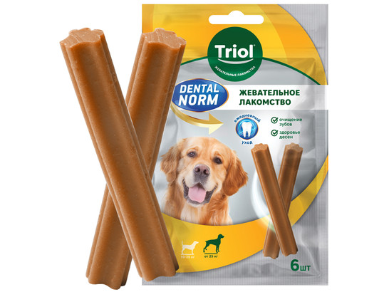 Лакомство д/собак кр. пород Триол DENTAL NORM Палочки жевательные,240г (6шт.уп.)