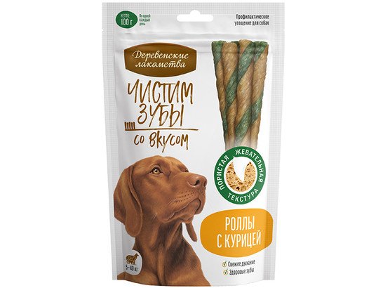 Деревенские лакомства Чистим зубы д/с Роллы с курицей 100г