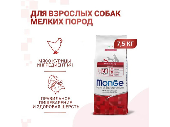 Корм Monge Dog 7,5кг Daily Line Mini д/с взрослых мелких пород, Курица-рис