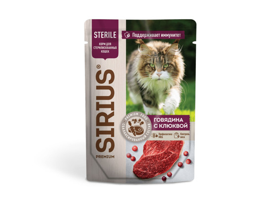 Sirius Premium для кошек Sterile, 0.085кг, пауч