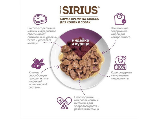 Sirius Premium для кошек Sterile, 0.085кг, пауч