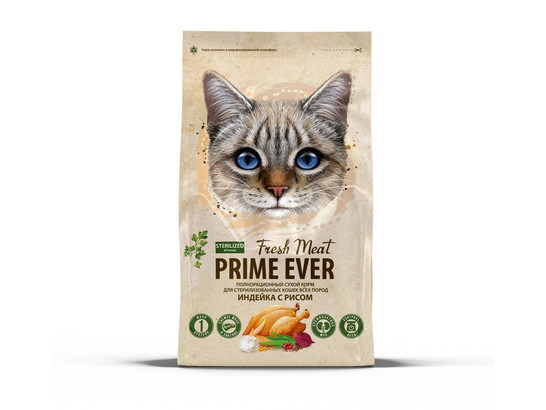 Prime Эвер Fresh Meat для кошек стерил. Индейка с рисом, 1.5кг