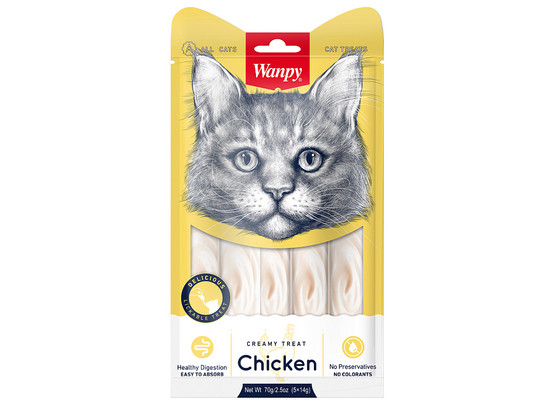 Лакомство Wanpy Cat  д/кошек 70г нежное пюре из курицы