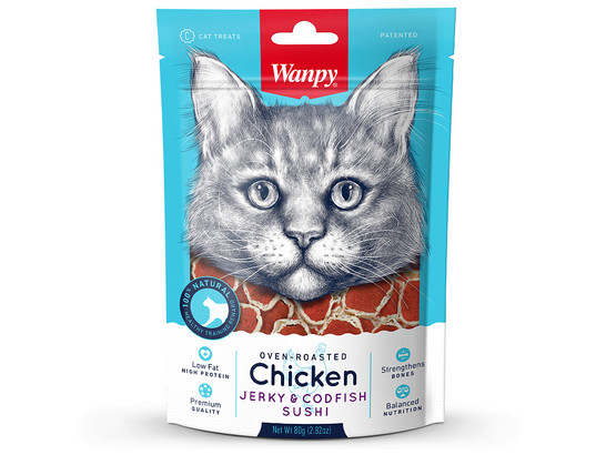 Лакомство Wanpy Cat  д/кошек 80г суши из курицы с треской