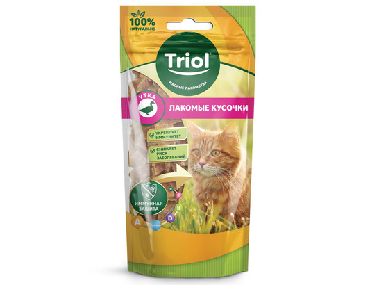 Лакомство д/кошек Триол Лакомые кусочки из утки, 40г