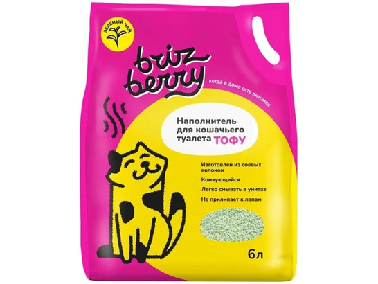 Бризберри Наполнитель для кошачьего туалета ТОФУ, зеленый чай, 6 л