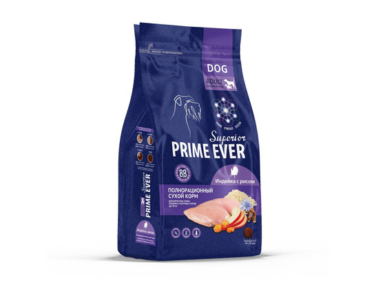 Prime Ever Superior для собак сред./круп. пород Индейка с рисом, 18кг набор из !!20шт по 0.9кг!!