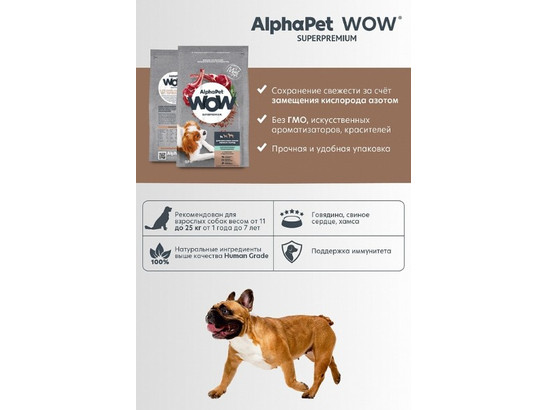 ALPHAPET WOWдля собак мелких пород 0.9кг, Ягненок и бурый рис