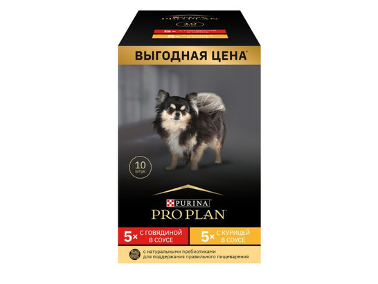 Pro Plan для собак Adult, говядина-курица, 0.085кг*10шт, пауч
