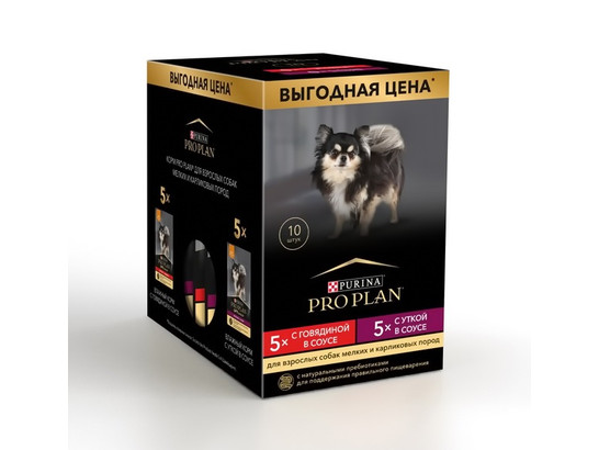 Pro Plan для собак Adult, говядина-утка, 0.085кг*10шт, пауч