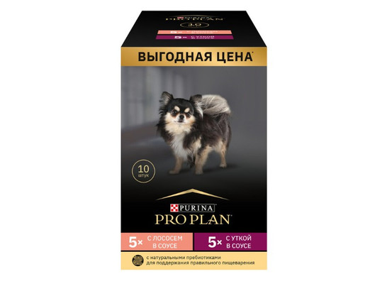 Pro Plan для собак Adult, лосось-утка, 0.085кг*10шт, пауч