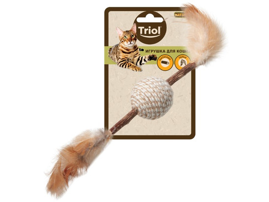 Игрушка д/кошек Триол NATURAL Мячик с перьями d4*22см, мататаби