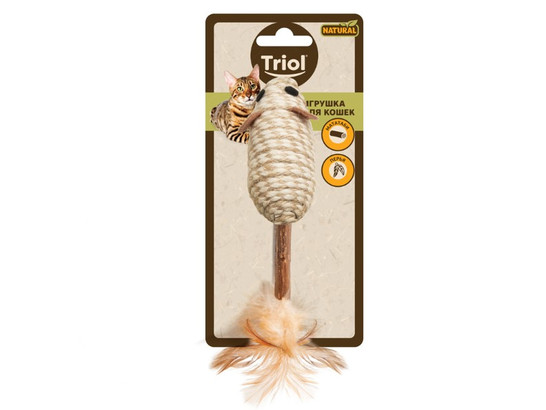 Игрушка д/к Триол NATURAL Мышка с перьями 7*18см, мататаби