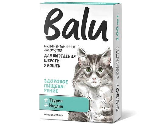 Лакомство мульт. Балу для кошек, вывед. шерсти Здоровое пищеварение, таурин и инулин 100таб.