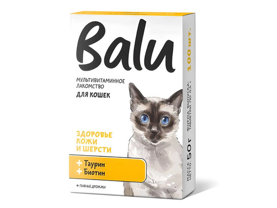 Лакомство мульт. Балу для кошек, Здоровье кожи и шерсти, таурин и биотин, 100таб.