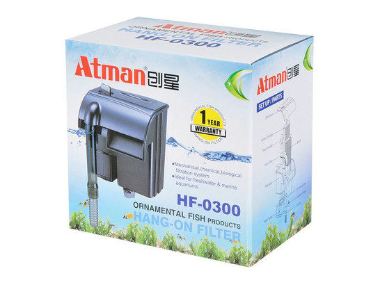 Фильтр рюкзачный Atman HF-0400 для аквариумов до 50 л, 350 л/ч, 3W (черный корпус)