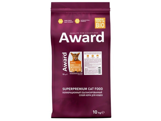 AWARD Urinary для кошек Уринари/профилактика МКБ, курица, клюква, цикорий и рыбий жир, 10.0кг