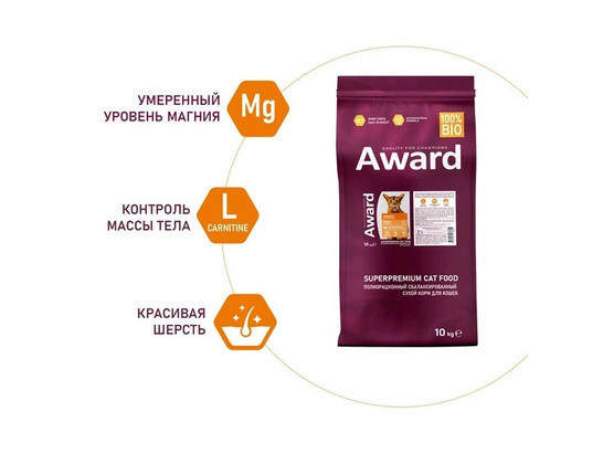 AWARD Urinary для кошек Уринари/профилактика МКБ, курица, клюква, цикорий и рыбий жир, 10.0кг