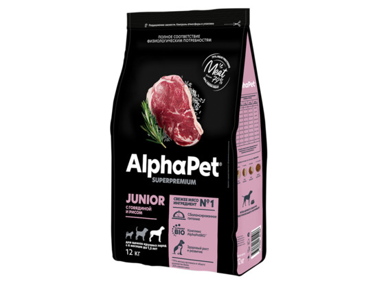 ALPHAPET  для щенков крупных пород с 6 мес., 12.0кг, Говядина и рис