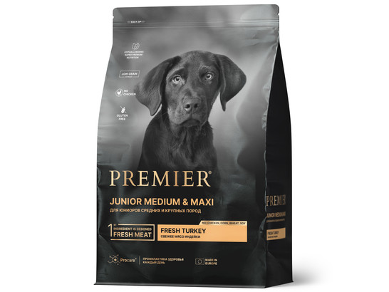 Premier Dog Turkey JUNIOR Medium&Maxi (Свежее мясо индейки для юниоров средних и крупных пород) 10.0кг