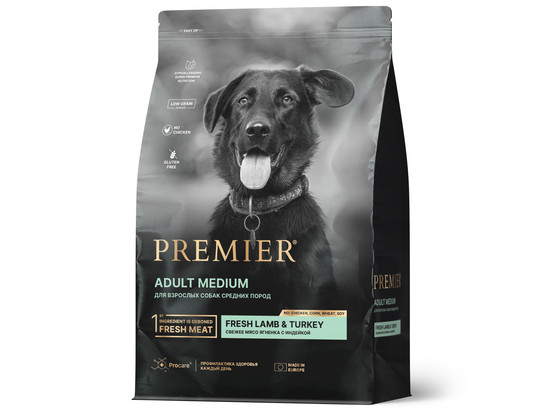 Premier Dog Lamb&Turkey ADULT Medium (Свежее мясо ягненка с индейкой для собак средних пород) 3.0кг