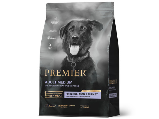 Premier Dog Salmon&Turkey ADULT Medium (Свежее филе лосося с индейкой для собак средних пород) 1.0кг