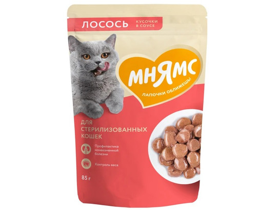Мнямс д/к 85г Кусочки в соусе с лососем для стерилизованных