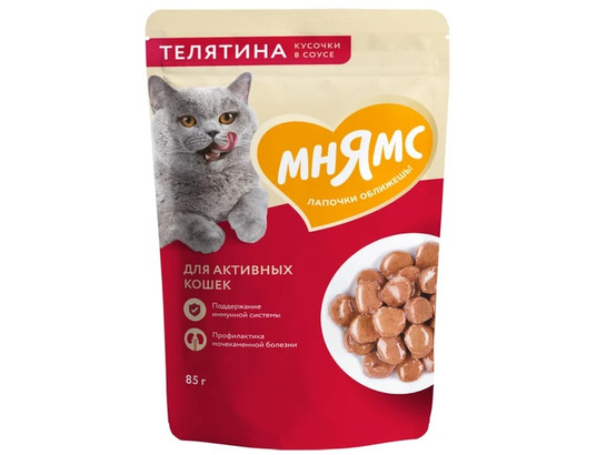 Мнямс д/к 85г Кусочки в соусе с телятиной для активных
