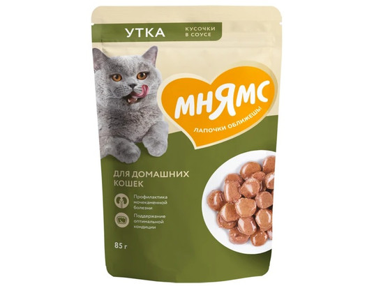 Мнямс д/к 85г Кусочки в соусе с уткой для домашних