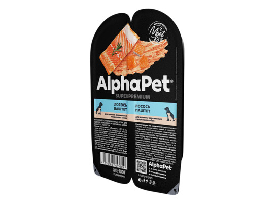 ALPHAPET для щенков, берем. и кормящих собак 0.1кг, лосось, паштет, ламистер
