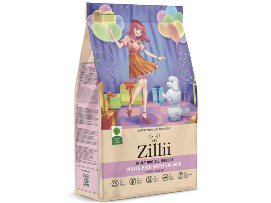 ZILLII Adult Dog для взрослых собак всех пород, Белая рыба с Лососем, 3.0кг