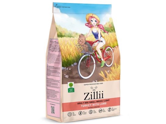 ZILLII Adult Dog Small Breed Light для взрослых собак мелких пород с избыточным весом, Индейка с Ягненком, 0.8кг 
