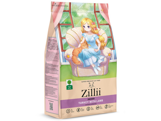 ZILLII Indoor Adult Cat для взрослых кошек живущих в помещении, Индейка с Ягнёнком, 0.4кг