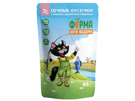 Мнямс д/к 85г Ферма кота Федора, кусочки с лососем, креветками и форелью