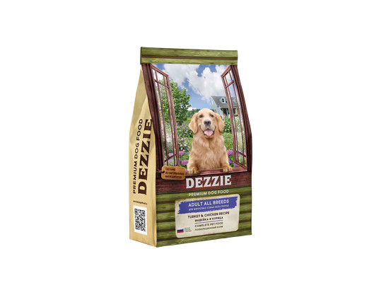 DEZZIE Adult Dog для взрослых собак всех пород, Индейка и Курица, 0.8кг