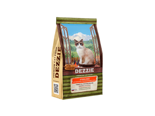 DEZZIE Sterilized Cat для взрослых стерилизованных кошек, Индейка и Курица, 2.0кг