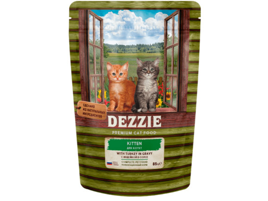 DEZZIE Kitten Turkey для котят, Индейка в соусе, 0.085кг, пауч